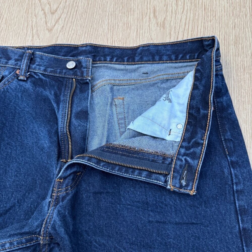 Levis 505 Straight Leg Dark Wash Denim Jeans Medium Blue 38x30 - Picture 11 of 14
